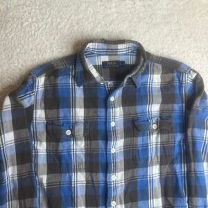 Polo Ralph Lauren men's blue plaid flannel work pocket heavy outdoors L‎